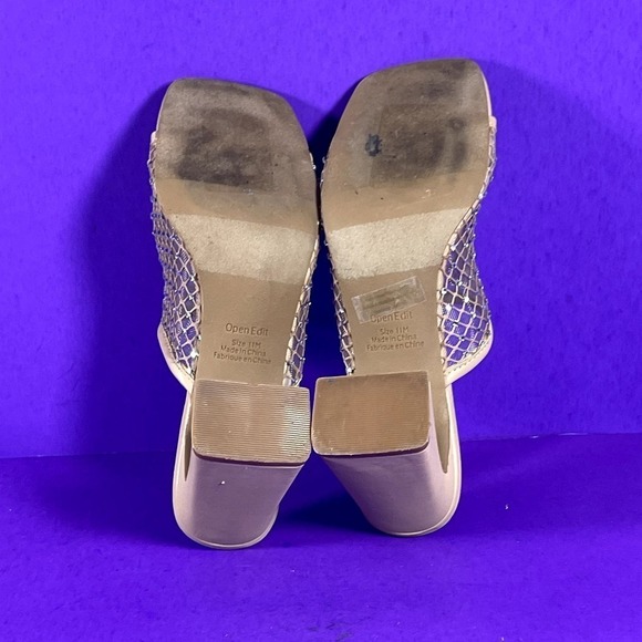 Open Edit Sienna Beige Mesh Jewel Embellished Block Heel Sandal Women's Size 11 - Picture 7 of 8